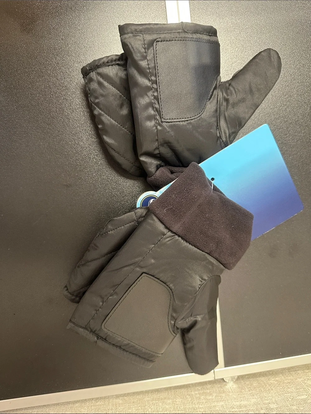 Isotoner Black Quilted Convertible Mittens with Grip Patch